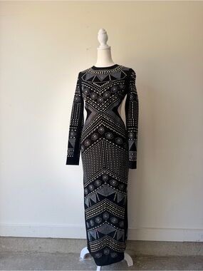 Trendy boutique Black Maxi Dress with Silver Stud Detailing